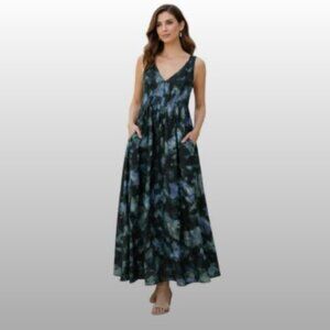 Chelsea28 - Pleated Maxi Blue/Green 'Aura Dye' Flowy Sundress